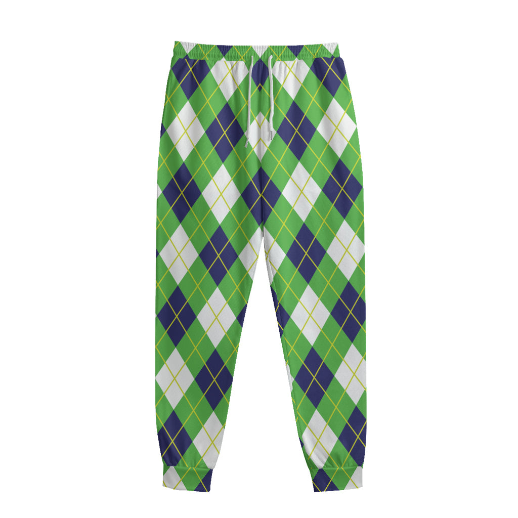 Green Navy And White Argyle Print Sweatpants