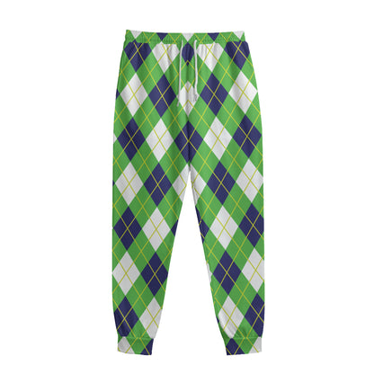 Green Navy And White Argyle Print Sweatpants