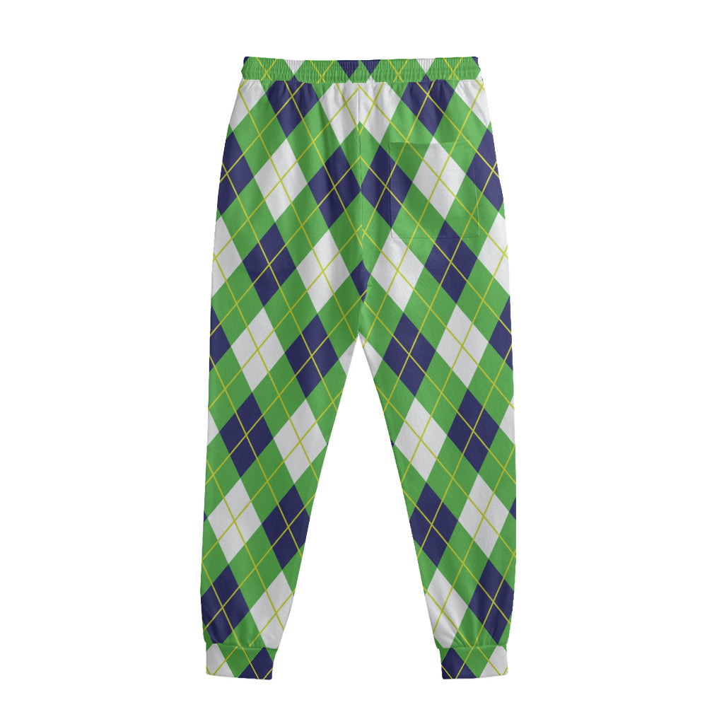 Green Navy And White Argyle Print Sweatpants