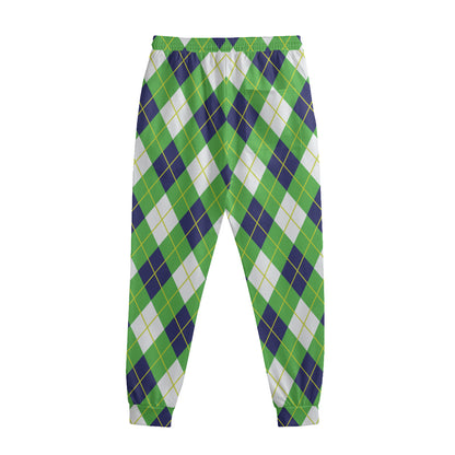 Green Navy And White Argyle Print Sweatpants