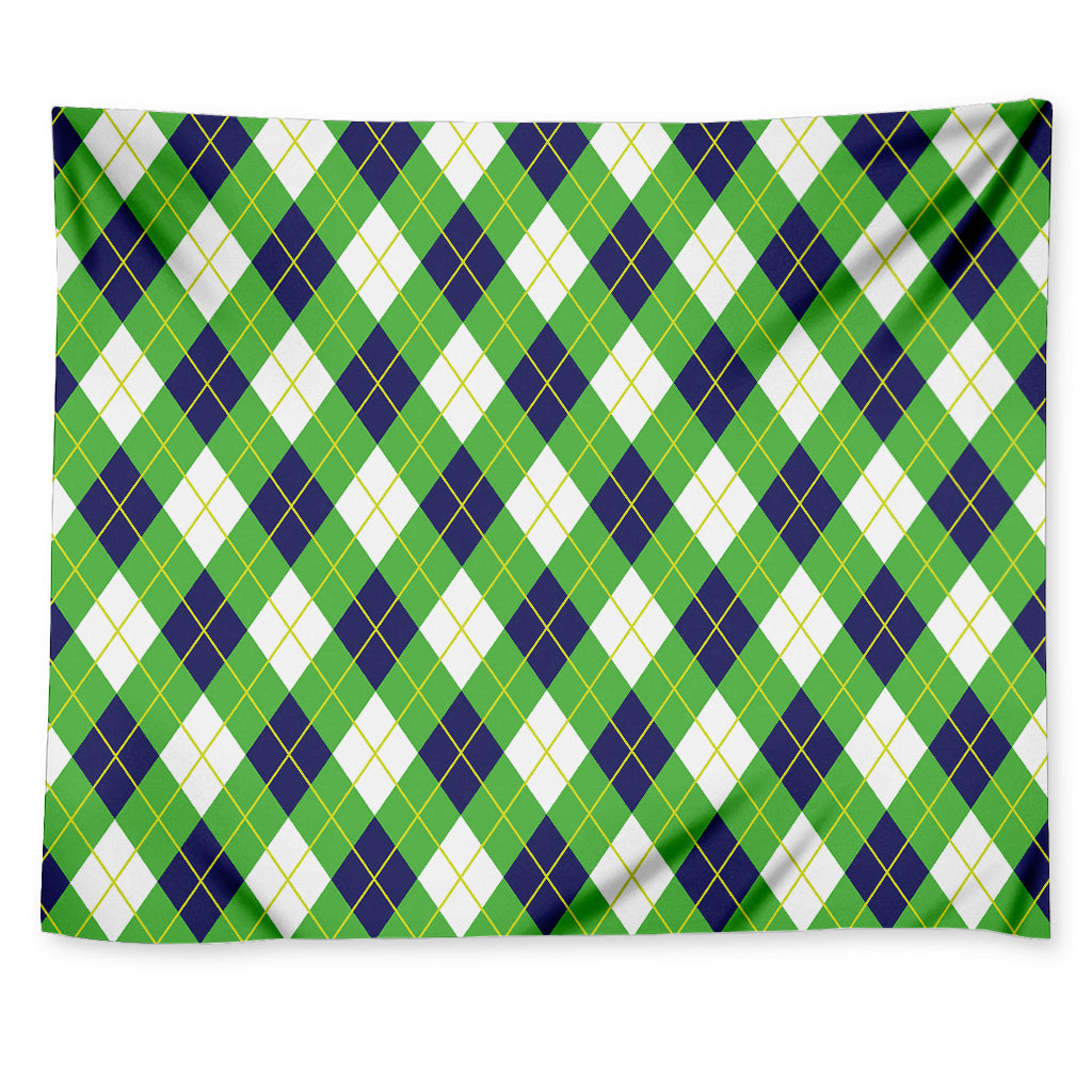 Green Navy And White Argyle Print Tapestry