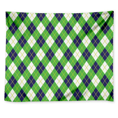 Green Navy And White Argyle Print Tapestry