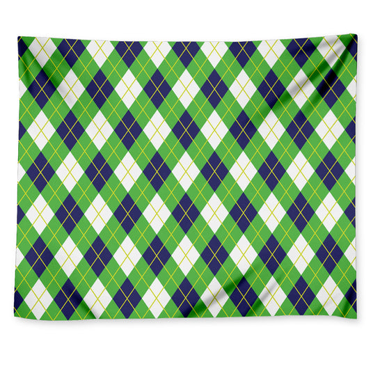 Green Navy And White Argyle Print Tapestry