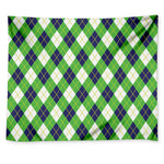 Green Navy And White Argyle Print Tapestry