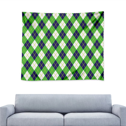 Green Navy And White Argyle Print Tapestry