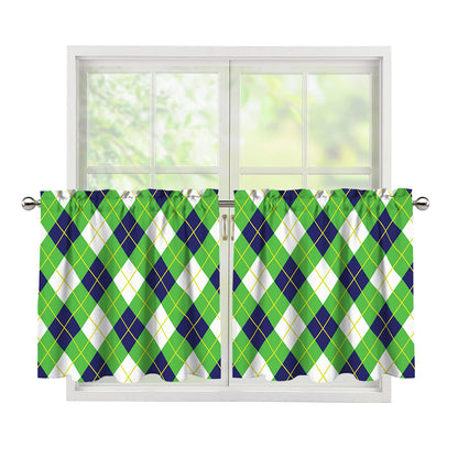 Green Navy And White Argyle Print Tier Curtains