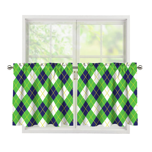 Green Navy And White Argyle Print Tier Curtains