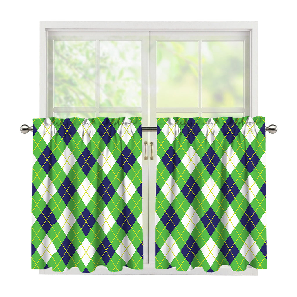 Green Navy And White Argyle Print Tier Curtains