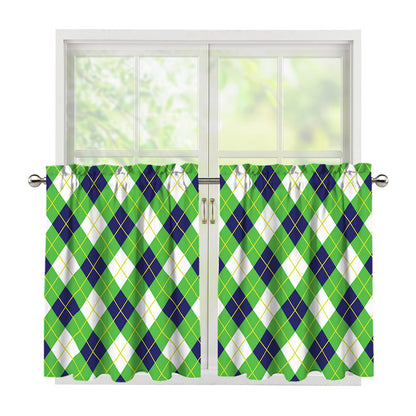 Green Navy And White Argyle Print Tier Curtains
