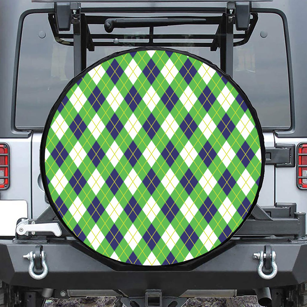 Green Navy And White Argyle Print Tire Cover