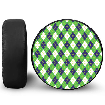 Green Navy And White Argyle Print Tire Cover