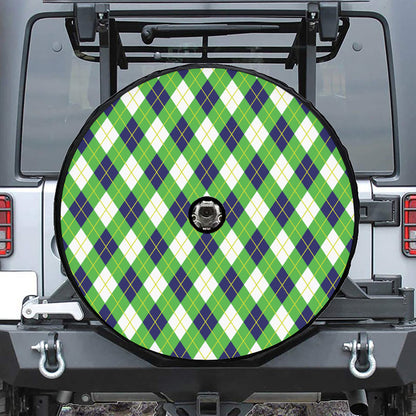 Green Navy And White Argyle Print Tire Cover With Camera Hole