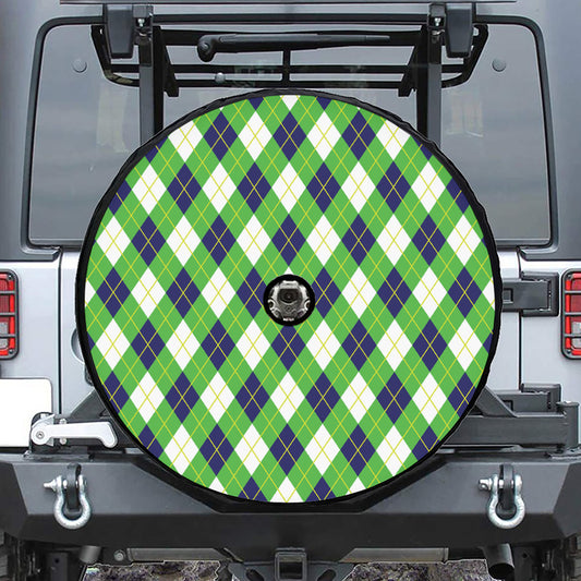 Green Navy And White Argyle Print Tire Cover With Camera Hole