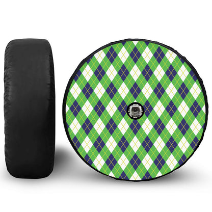 Green Navy And White Argyle Print Tire Cover With Camera Hole