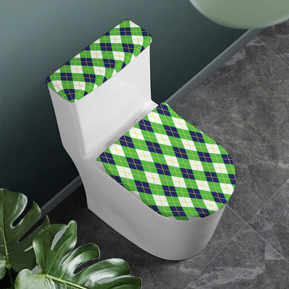 Green Navy And White Argyle Print Toilet Lid And Tank Cover Set