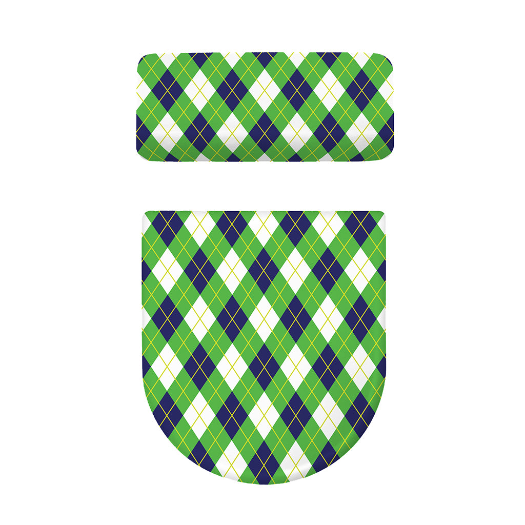 Green Navy And White Argyle Print Toilet Lid And Tank Cover Set