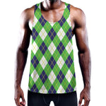 Green Navy And White Argyle Print Training Tank Top