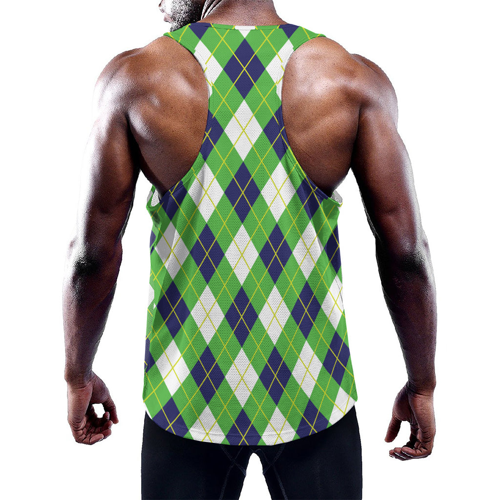 Green Navy And White Argyle Print Training Tank Top