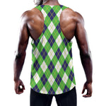 Green Navy And White Argyle Print Training Tank Top