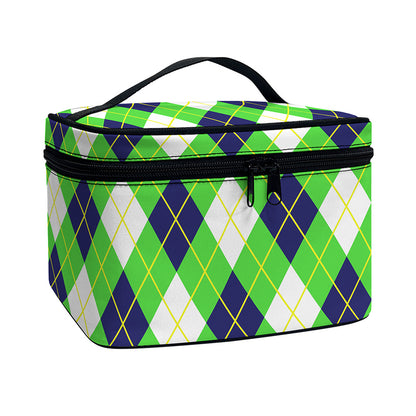 Green Navy And White Argyle Print Travel Makeup Bag
