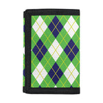 Green Navy And White Argyle Print Trifold Wallet