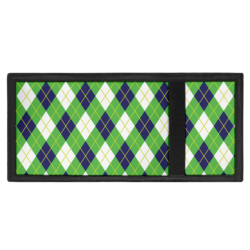 Green Navy And White Argyle Print Trifold Wallet