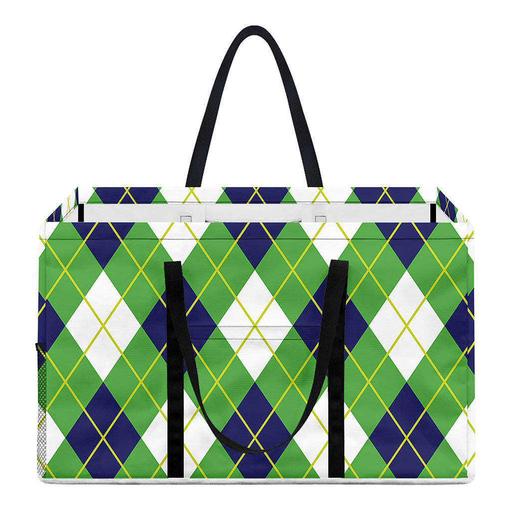 Green Navy And White Argyle Print Utility Tote Bag