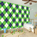 Green Navy And White Argyle Print Wall Sticker