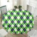Green Navy And White Argyle Print Waterproof Round Tablecloth