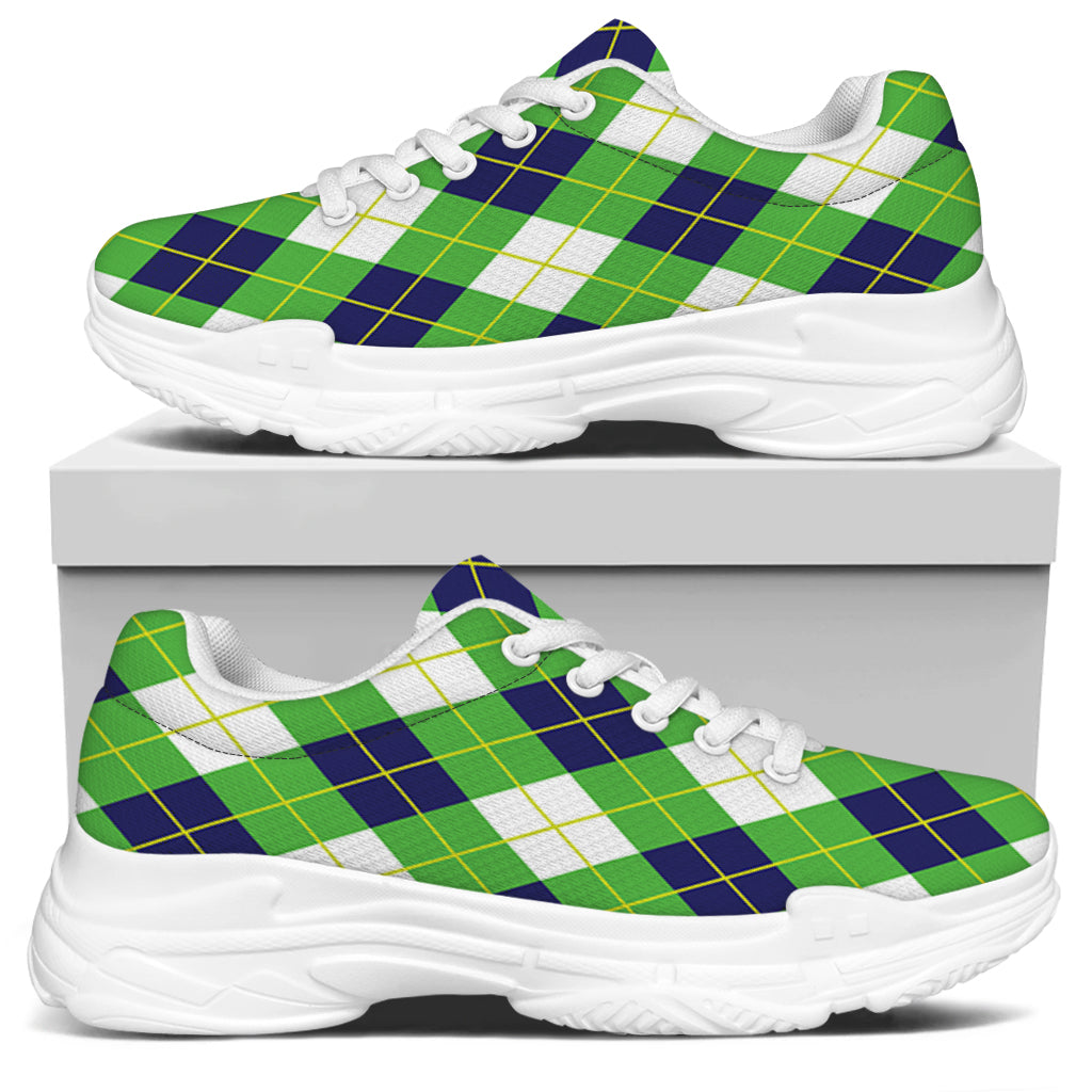 Green Navy And White Argyle Print White Chunky Shoes