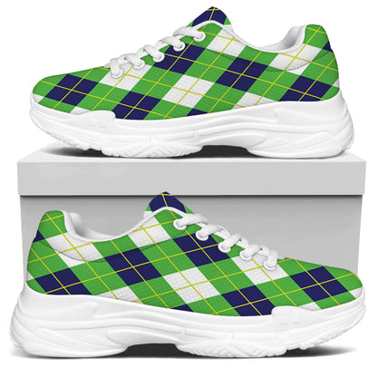 Green Navy And White Argyle Print White Chunky Shoes