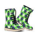 Green Navy And White Argyle Print Winter Boots