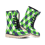 Green Navy And White Argyle Print Winter Boots