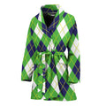 Green Navy And White Argyle Print Women's Bathrobe