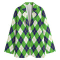 Green Navy And White Argyle Print Women's Blazer