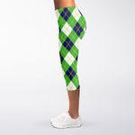 Green Navy And White Argyle Print Women's Capri Leggings