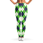 Green Navy And White Argyle Print Women's Leggings