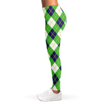 Green Navy And White Argyle Print Women's Leggings