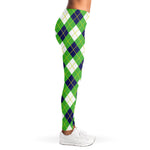 Green Navy And White Argyle Print Women's Leggings