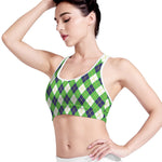 Green Navy And White Argyle Print Women's Sports Bra
