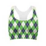 Green Navy And White Argyle Print Women's Sports Bra