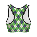 Green Navy And White Argyle Print Women's Sports Bra