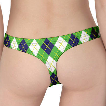 Green Navy And White Argyle Print Women's Thong