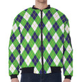 Green Navy And White Argyle Print Zip Sleeve Bomber Jacket
