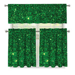 Green (NOT Real) Glitter Print 3 Piece Kitchen Curtains