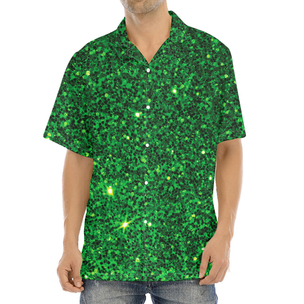 Green (NOT Real) Glitter Print Aloha Shirt