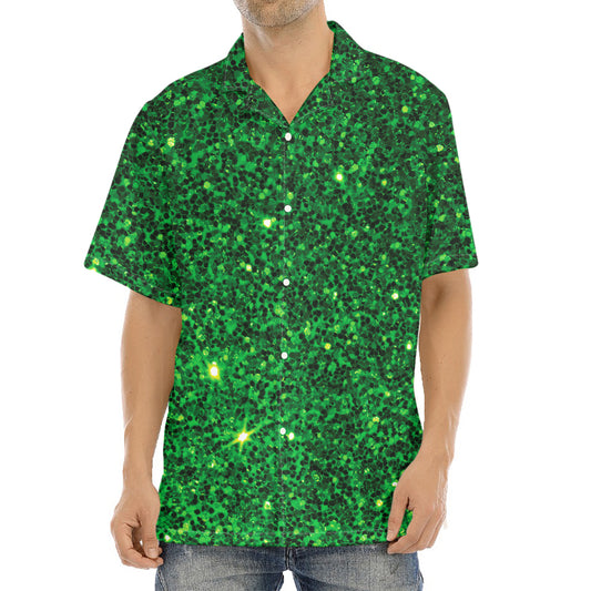 Green (NOT Real) Glitter Print Aloha Shirt