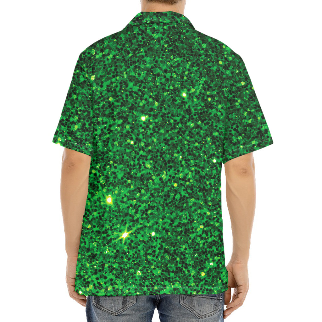 Green (NOT Real) Glitter Print Aloha Shirt