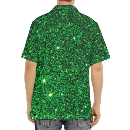 Green (NOT Real) Glitter Print Aloha Shirt