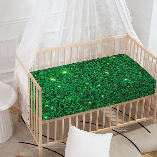 Green (NOT Real) Glitter Print Baby Crib Sheet